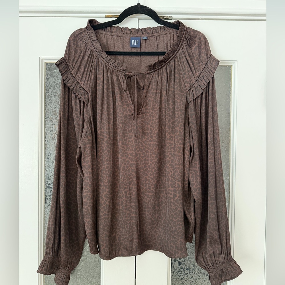 Animal Print Blouse with Tie Neck